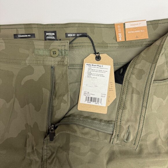 Prana Halle Shorts Plus II 20W/07 Sage Camouflage Green 7" Inseam Mid Rise - Picture 4 of 6